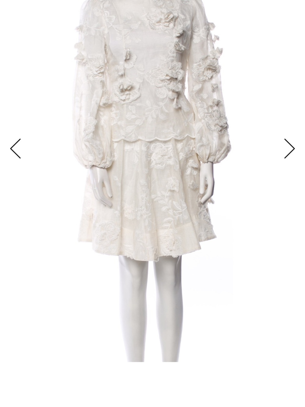 Zimmermann Ivory Floral Lace Dress with 3D Appliqués